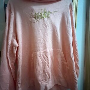 Nike Women's Light Pink Hoodie with Gold Logo